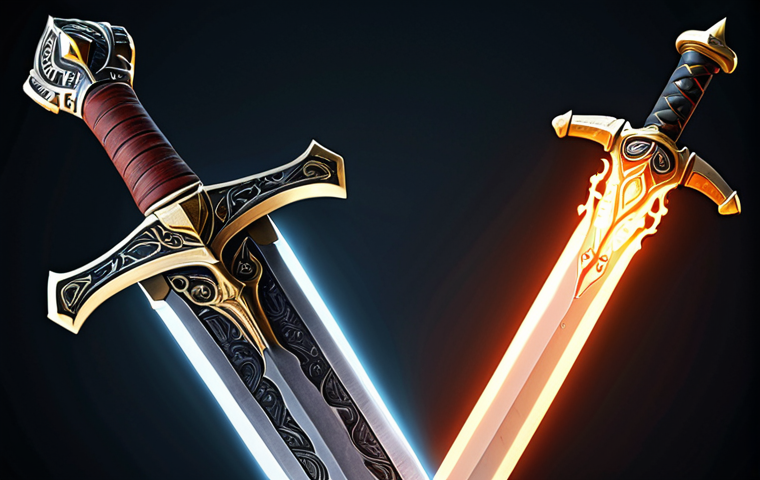 ** A side-by-side comparison of old and new Lineage equipment. On one side, depict a heavy, traditional sword, symbolizing power. On the other, a sleek, modern piece of equipment with glowing effects, representing intelligence and versatility. The background should subtly suggest a Lineage game environment.

**