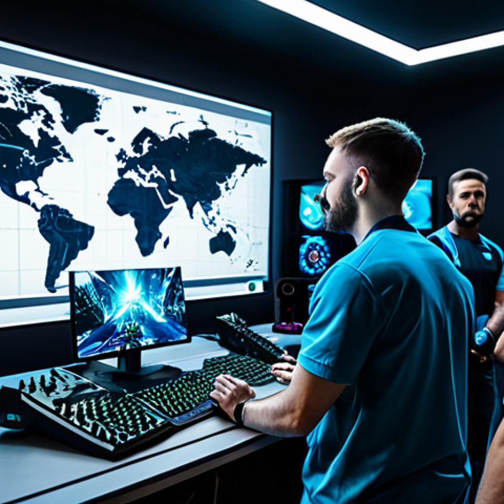 A diverse group of professional gamers, representing a tight-knit clan, engaged in strategic planning. They are gathered around a large, luminous holographic tactical map displaying game territories. Each member is fully clothed in professional, modern gaming apparel, featuring modest designs and practical accessories. Their expressions are focused and determined, reflecting teamwork and shared goals. The setting is a futuristic, well-lit control room with sleek equipment. Perfect anatomy, correct proportions, natural poses, well-formed hands, proper finger count, natural body proportions, professional photography, high quality, safe for work, appropriate content, fully clothed, professional.
