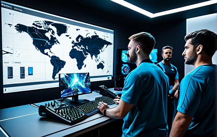 A diverse group of professional gamers, representing a tight-knit clan, engaged in strategic planning. They are gathered around a large, luminous holographic tactical map displaying game territories. Each member is fully clothed in professional, modern gaming apparel, featuring modest designs and practical accessories. Their expressions are focused and determined, reflecting teamwork and shared goals. The setting is a futuristic, well-lit control room with sleek equipment. Perfect anatomy, correct proportions, natural poses, well-formed hands, proper finger count, natural body proportions, professional photography, high quality, safe for work, appropriate content, fully clothed, professional.