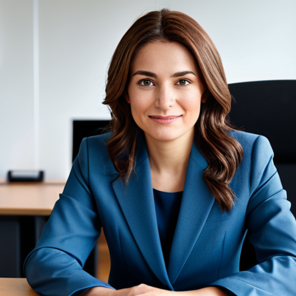 리니지 고급 장비 세팅 - A professional businesswoman in a modest business suit, sitting at a desk in a modern office, fully ...