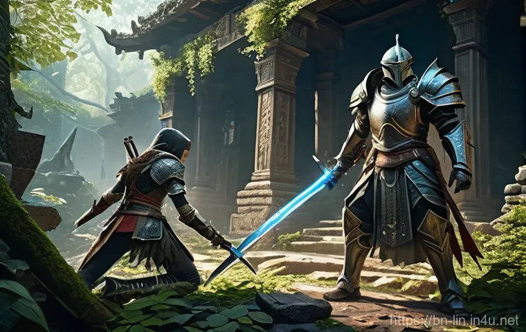 리니지 서버별 차이 분석 - **"A dramatic split image showcasing the duality of a fantasy online game world. On the left, two hi...