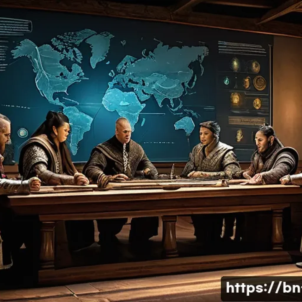 리니지 신규 혈맹 시스템 소개 - **Prompt 1: "The Unified Clan Council"**
    A diverse group of fantasy characters, representing var...