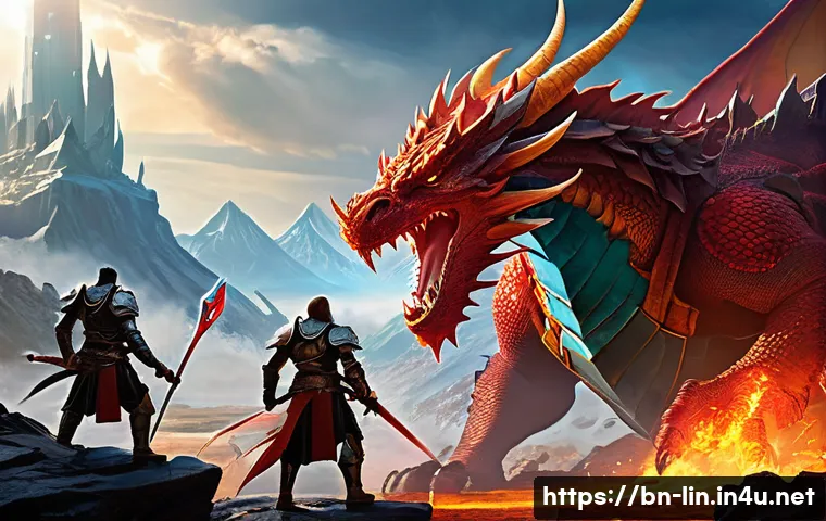 리니지 클래식 서버 레이드 - A dynamic fantasy raid scene featuring a diverse team of players in detailed armor and magical attir...