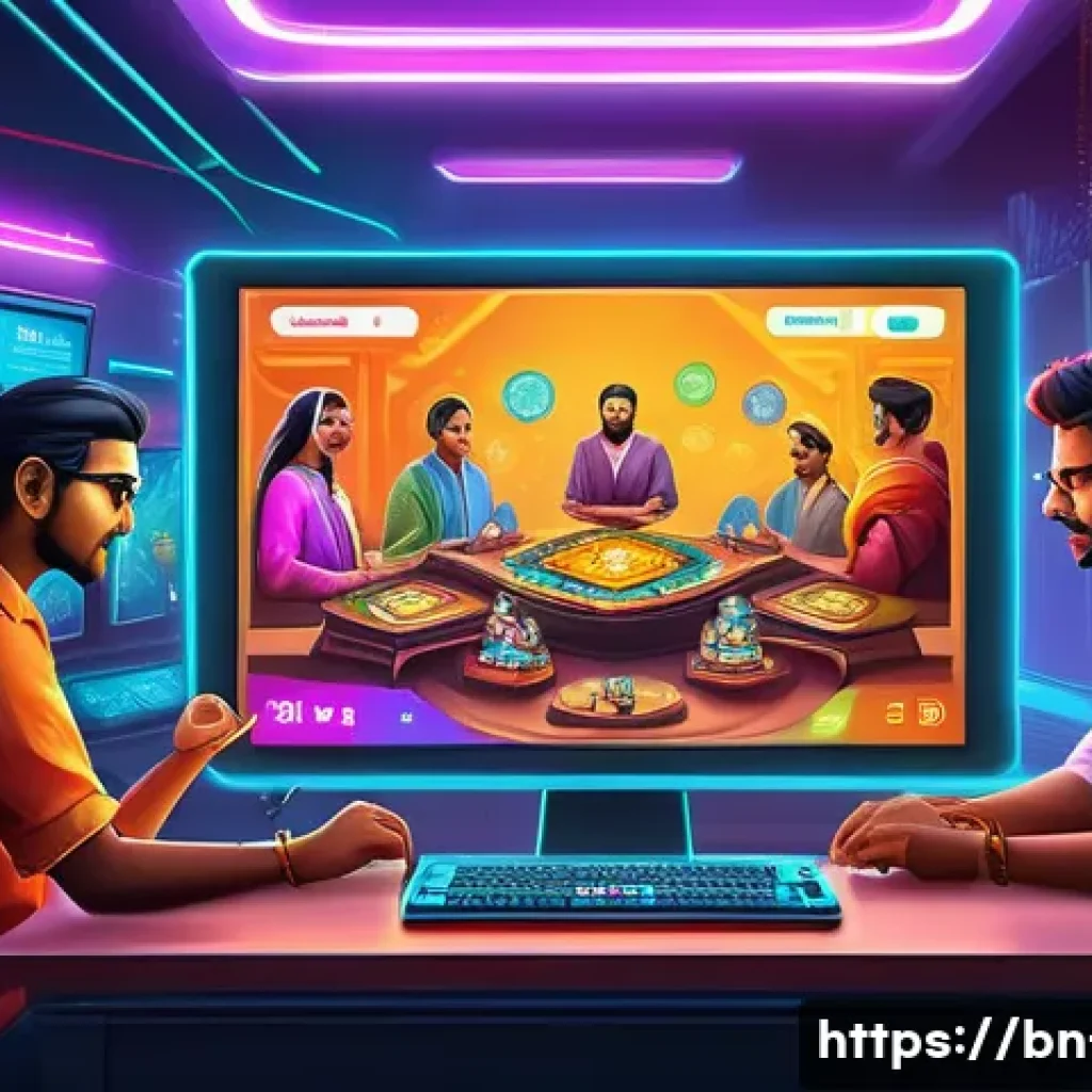 리니지 희귀템 경매장 거래 - A detailed digital illustration of a vibrant online gaming auction scene inspired by Bengali culture...