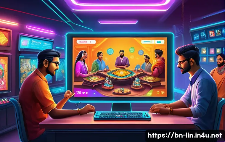 리니지 희귀템 경매장 거래 - A detailed digital illustration of a vibrant online gaming auction scene inspired by Bengali culture...