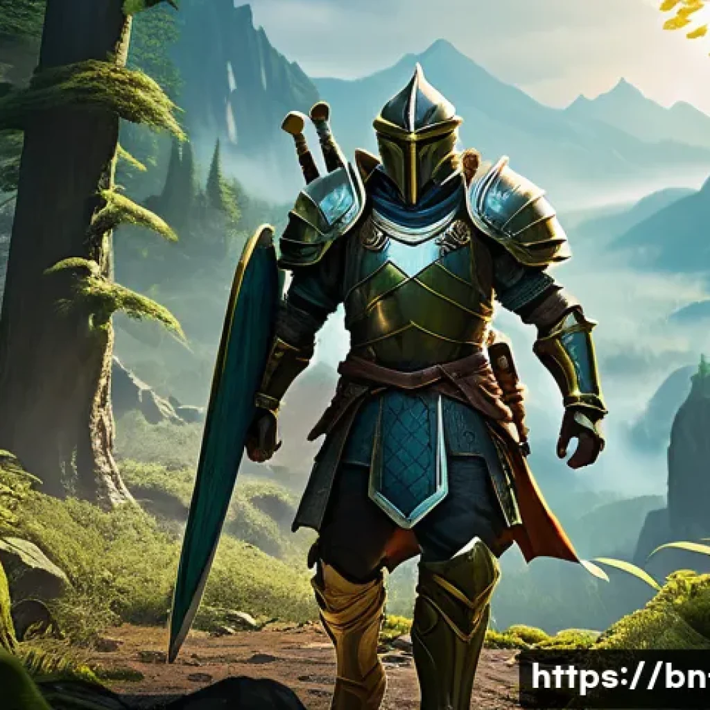 리니지 신규 유저 공략 - A detailed fantasy RPG scene showing a balanced warrior character in full armor wielding a two-hande...