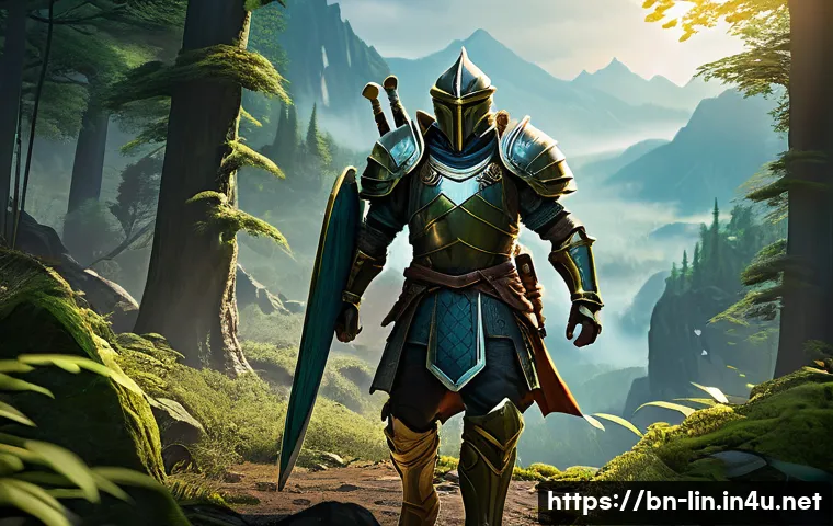 리니지 신규 유저 공략 - A detailed fantasy RPG scene showing a balanced warrior character in full armor wielding a two-hande...