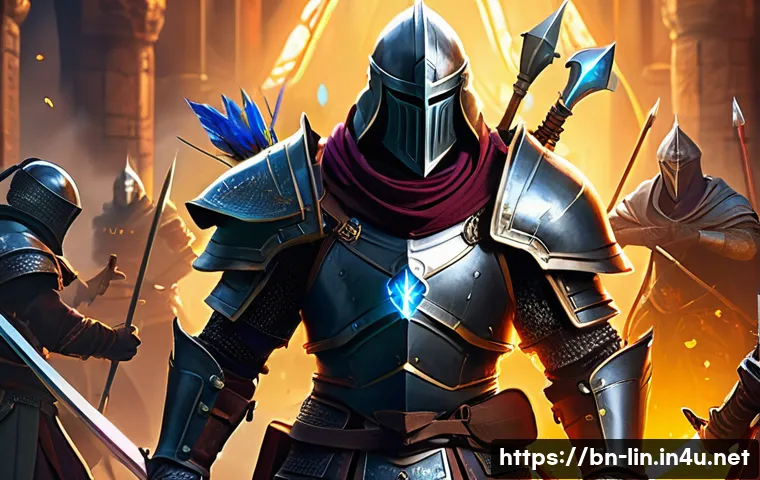 리니지 고난도 레이드 가이드 - A detailed fantasy RPG party scene showing a well-organized team in a dynamic battle formation: a he...