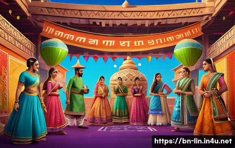 리니지 무료 다이아 주는 팁 - A vibrant and dynamic gaming event scene set in a colorful fantasy world inspired by Bengali culture...