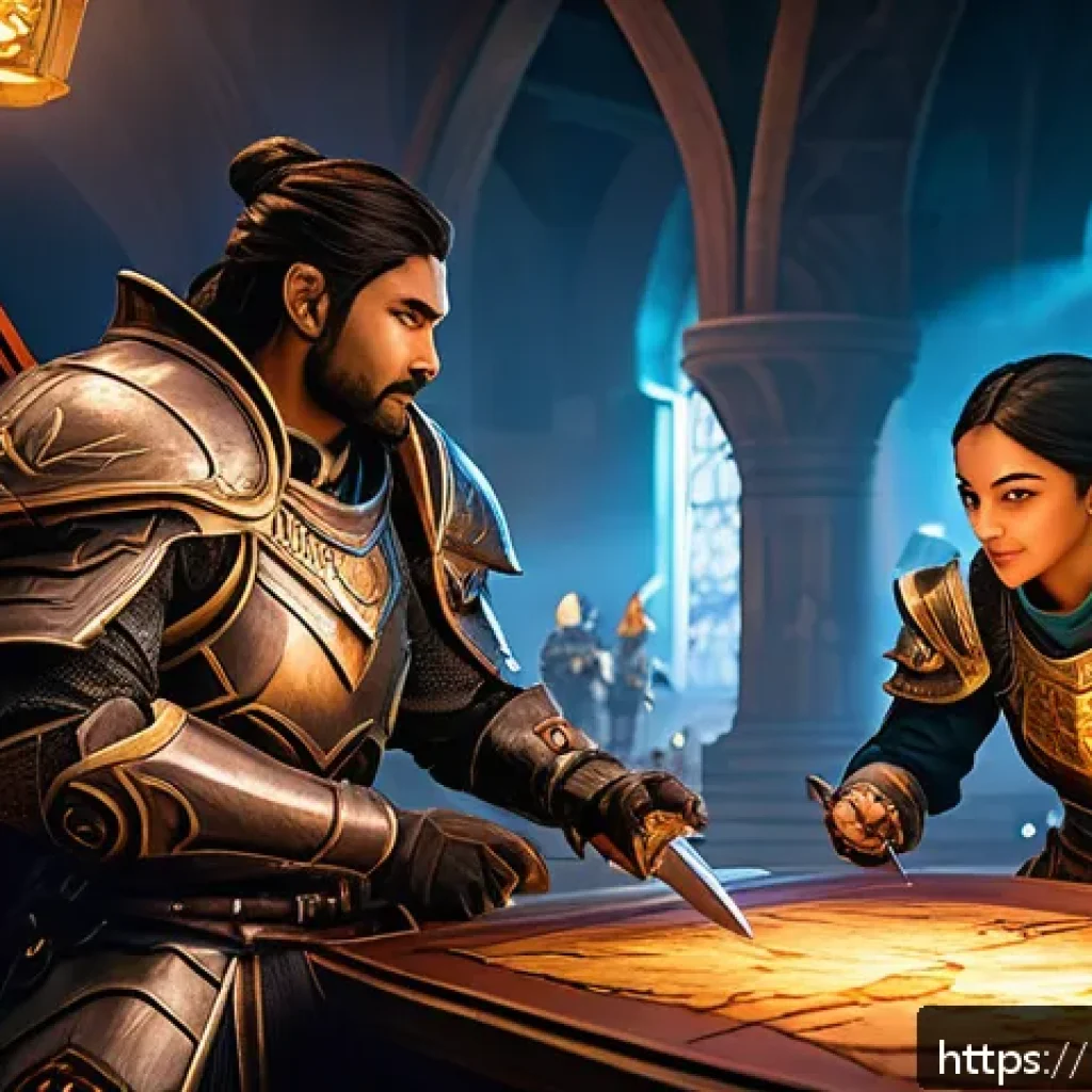 리니지 주간 이벤트 정리 - A dynamic fantasy gaming scene showing a team of diverse gamers in detailed fantasy armor and weapon...