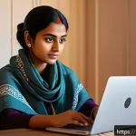 리니지 거래소 안전 사용법 - A detailed, professional digital illustration of a Bengali young adult securely using a laptop in a ...