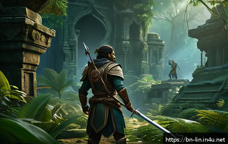 리니지 고급 사냥터 공략 - A detailed fantasy warrior scene featuring a Bengali-inspired hunter equipped with lightweight sword...