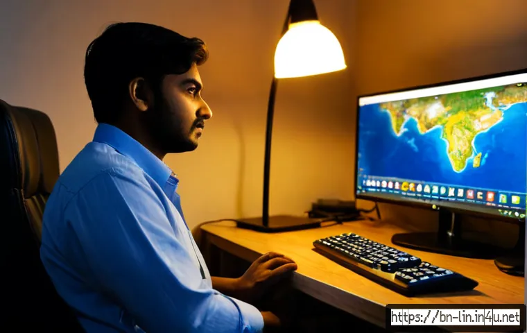 리니지 접속 오류 해결법 - Photorealistic home office scene of a Bengali adult calmly troubleshooting a fantasy online game con...